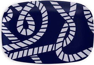 Serving Platters: Nautical Rope On Navy Serving Platter, Blue