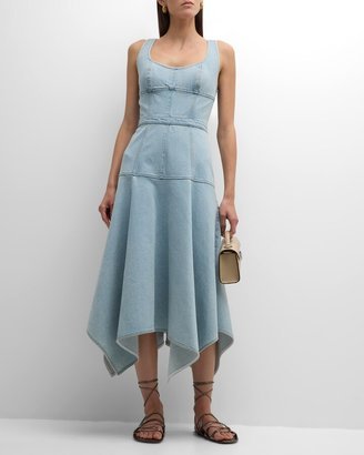 Handkerchief Flared Denim Midi Dress