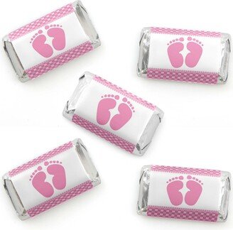 Big Dot Of Happiness Baby Feet Pink - Mini Candy Bar Wrapper Stickers Baby Shower Small Favors 40 Ct