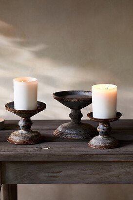 Aged Iron Pillar Candle Holder