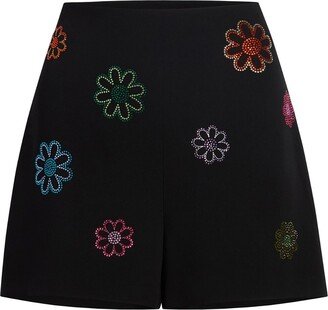 Floral-Embroidery Mini Shorts