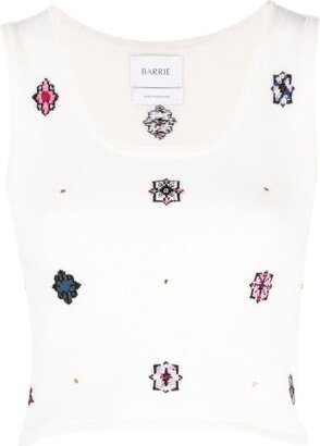 Floral-Motif Cropped Knitted Top