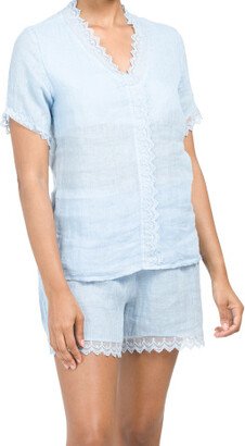 TJMAXX Linen V-Neck Top And Shorts Set With Lace Trim For Women