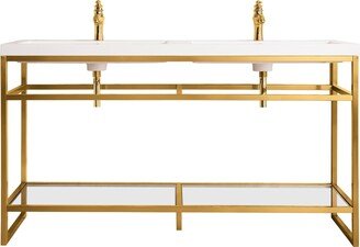 James Martin Vanities Boston 63 Stainless Steel Double Sink Console, Radiant Gold w/ White Glossy Composite Stone Top