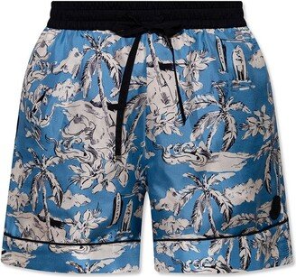 Floral Abstract Printed Drawstring Shorts