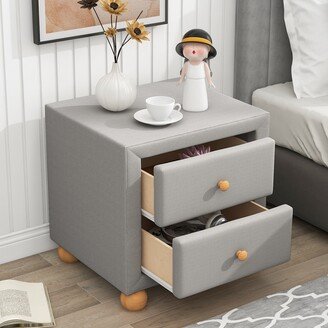 Tiramisubest Upholstered Storage Nightstand with 2 Drawers, Natural Wood Knobs