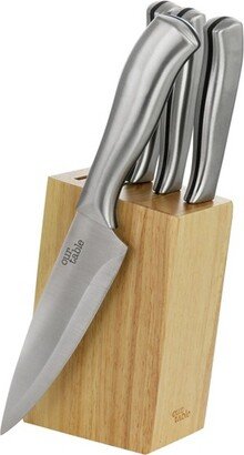 Our Table Stainless Steel 5 Piece Cutlery Prep Set with Wood Block in Silver