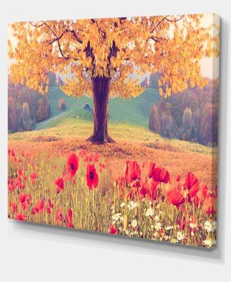 Designart Landscape With Poppy Flowers Photography Canvas Art Print - 20 X 12