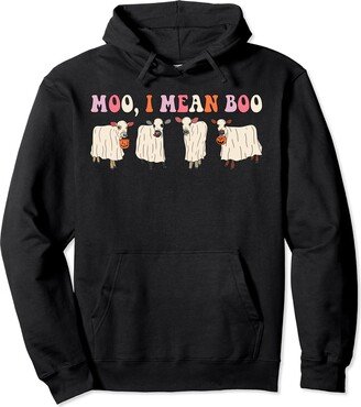 Trick Or Treat Ghost Cow Halloween Party Moo I Mean Boo Ghost Cow Farmer Halloween Party Pullover Hoodie