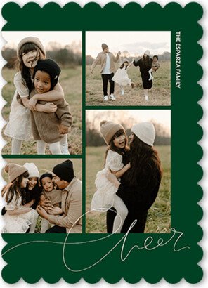 Holiday Cards: Cheerful Signature Holiday Card, Green, 5X7, Holiday, Pearl Shimmer Cardstock, Scallop