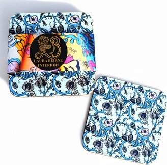 Laura B Interiors Set Of 6 The Blue Decorative Thistle Coasters