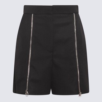 Black Wool Zipped Shorts