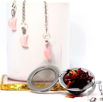 Rose Quartz Crescent Moon Crystal Tea Infuser, Strainer, Gemstone Steeper, Ball, Loose Infuser