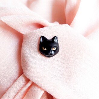 Black Cat Pin, Porcelain & White Jewelry, Women Lovers Brooch