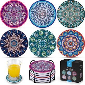 Set of 6 Mandala Absorbent Ceramic Stone Coasters for Drinks