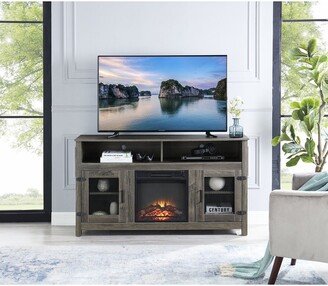 Modern Farmhouse TV Stand with Electric Fireplace, Fit up to 65 Flat Screen TV with Storage Cabinet and Adjustable Shelves