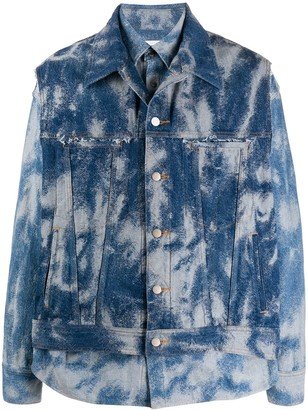 Bleached-Effect Layered Denim Jacket