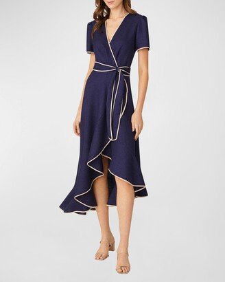 Jamila Contrast-Trim Midi Wrap Dress