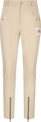 Beige Logo Patch Skinny Trousers