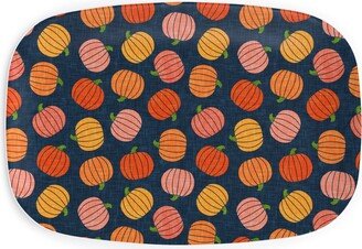 Serving Platters: Pumpkin Toss - Orange On Blue Serving Platter, Orange