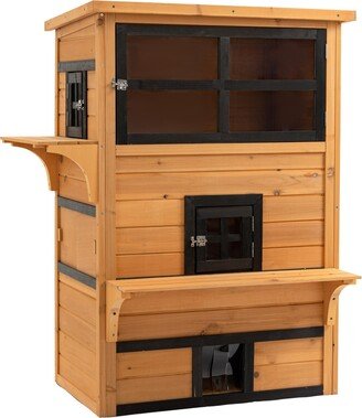 Cat House Outdoor 3-Tier Kitty Shelter, Weather Resistant Escape Door