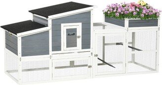 76 Wooden Chicken Coop, Outdoor Hen House Poultry Cage with Plant Box, Openable Roof, Run, Nesting Box, Removable Tray, Lockable Doors, Gray