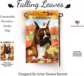 Falling Leaves Boxer Fawn Cropped | Can Personalize With Pet Or Family Name Garden Flag