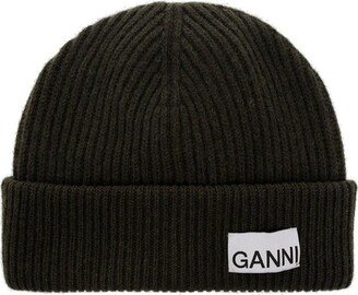 Logo-Patch Ribbed-Knit Turn-Up Hem Beanie