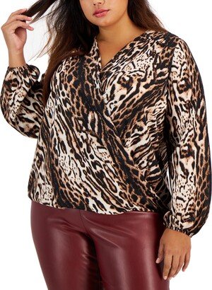 Plus Size Animal-Print High-Low Blouse, Created for Macy's