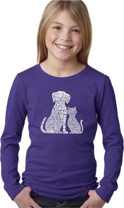 Big Girl's Word Art Long Sleeve T-Shirt - Dogs and Cats