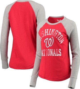 Women's Touch Red and Gray Washington Nationals Waffle Raglan Long Sleeve T-shirt - Red, Gray