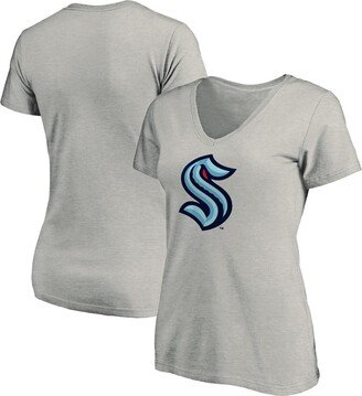 Women's Branded Heather Gray Seattle Kraken Plus Size Primary Logo V-Neck T-shirt