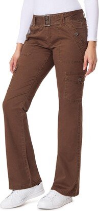 Women's Feisty Curvy Cargo Flare Low Rise Belted Insta Stretch Juniors Pants (Standard and Plus)