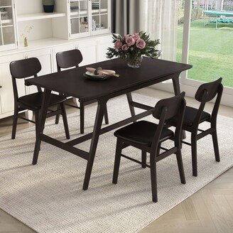 Aoolive 5-Piece Mid-Century Style Dining Table Set Kitchen Table with 4 Faux Leather Dining Chairs