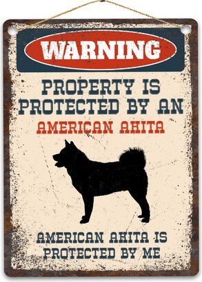 American Akita Metal Sign, Funny Warning Dog Rustic Retro Weathered Distressed Plaque, Gift Idea