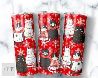 Holiday Cats Design Christmas Tumbler -Tumbler With Lid & Straw - 20Oz + 30Oz Available Party Gift