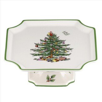 Christmas Tree 6.5 Inch Footed Square Cake Plate