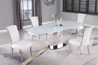 Somette Maya Extendable Gray Glass Dining Set with Tufted Chairs