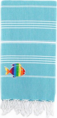 100% Turkish Cotton Lucky Sparkling Rainbow Fish Pestemal Beach Towel - Turquoise