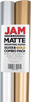 JAM Paper & Envelope JAM PAPER Silver & Gold Gift Wrapping Paper Roll Combo Pack - 2 packs of 25 Sq. Ft.