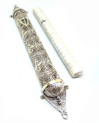 sterling Silver Mezuzah With Kosher Scroll, Filigree Silversmith Judaica, Jewish Gift - Id560