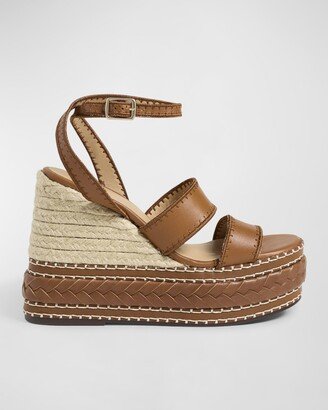 Faure Leather Raffia Wedge Espadrilles