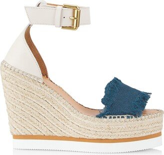 Glyn Leather & Frayed Canvas Espadrille Wedges