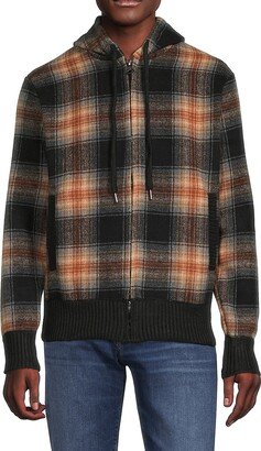 Point Zero by Maurice Benisti Plaid Zip Front Hoodie