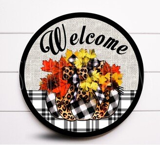 Wreath Sign, Pumpkin Welcome Sugar Pepper Design Sign Door Decor