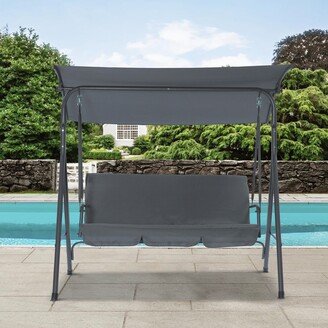 Kahomvis 3-Person Gray Patio Swing Chair With Stand,Cushion,Convertible Canopy