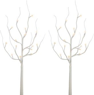 Set of 2 27in White LED Branches with Timer, Battery Operated