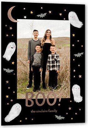 Halloween Cards: Cute Boo Halloween, Rose Gold Foil, Black, 5X7, Matte, Personalized Foil Cardstock, Square