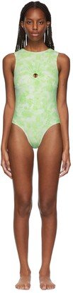 SSENSE Exclusive Green Flower Open Back One-Piece Swimsuit