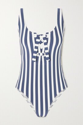 Samba Lace-up Striped Swimsuit - Blue